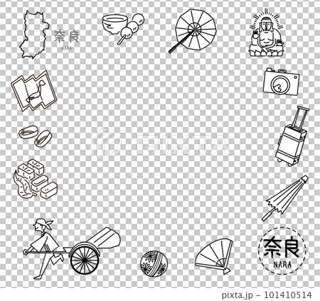 一組在日本奈良觀光的圖標(黑白線描) 一組在日本奈良觀光的圖標(黑白線描) 101410514