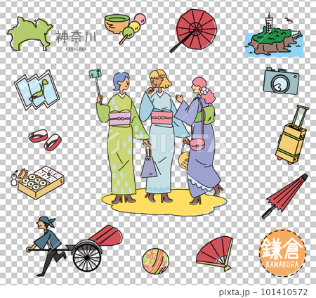 神奈川鎌倉圖標集，日本著名觀光地和和服女性朋友（畫線） 101410572