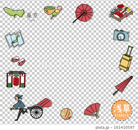 Set of icons of famous sightseeing in Tokyo, Japan (line drawing) 101410597