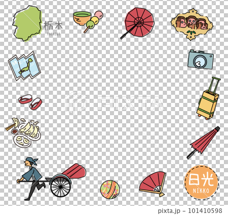 A set of icons of Nikko's specialty sightseeing in Tochigi Prefecture, Japan (line drawing) 101410598