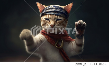カンフーを構える猫：AI作品 101410680