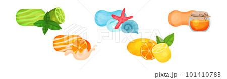 Bars of Solid Soap with Different Flavours Vector Set 101410783