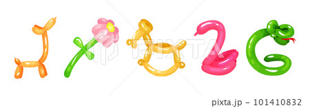 Bright Animal Figures Made of Balloon Vector Set 101410832