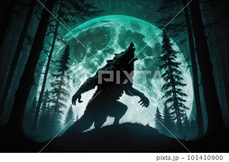 scary werewolf howling at the full moon in a...のイラスト素材 [101410900] - PIXTA