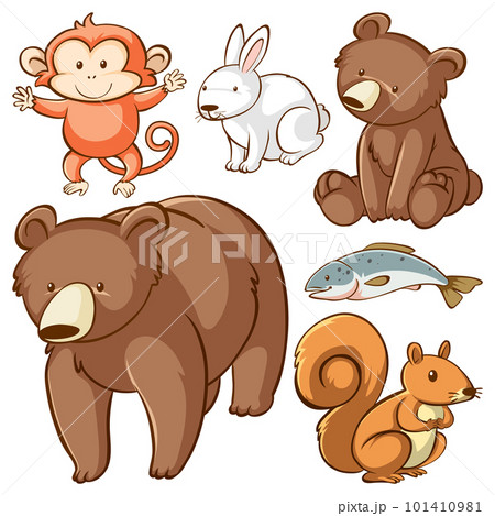 Set of simple animals cartoon character Set of simple animals cartoon character 101410981