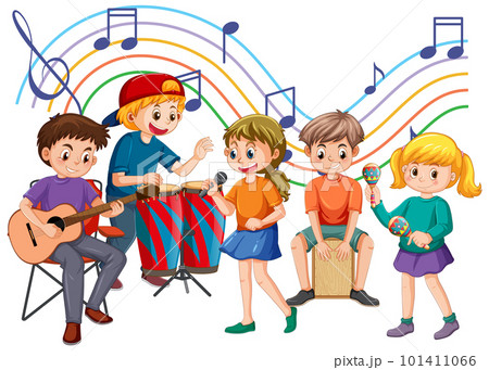 Happy kids playing musical instruments 101411066