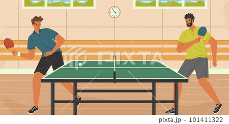 Table tennis sport vector illustration. Two man playing ping pong game. Sport concept. Indoor court for table tennis match 101411322
