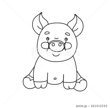 Pig Character Black and White Vector Illustration Coloring Book for Kids 101413243