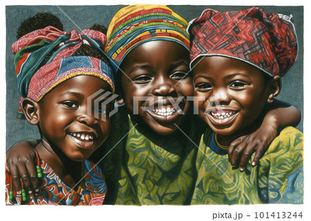 A group of three children, best friends. AI generative illustration A group of three children, best friends. AI generative illustration 101413244