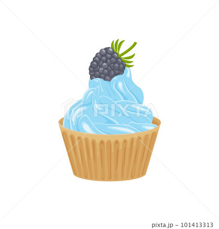 Cupcake. Vanilla cupcake with blueberries. Berry vanilla muffin with blue cream. Sweet dessert. Vector illustration isolated on a white background Cupcake. Vanilla cupcake with blueberries. Berry vanilla muffin with blue cream. Sweet dessert. Vector illustration isolated on a white background 101413313