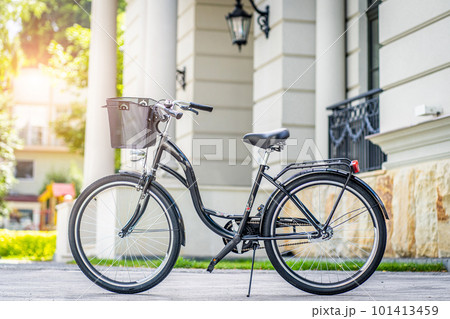 Typical Amsterdam bike fiets symbol. Traditional dutch icon. Holland culture element with bike. Typical Netherlands transport bicycle. Template for cards, advertisement, poster, banner, Spring bike 101413459