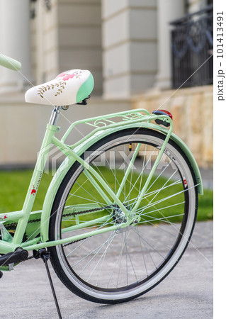 Bike seat, Bicycle woman saddle on street background Bike seat, Bicycle woman saddle on street background 101413491