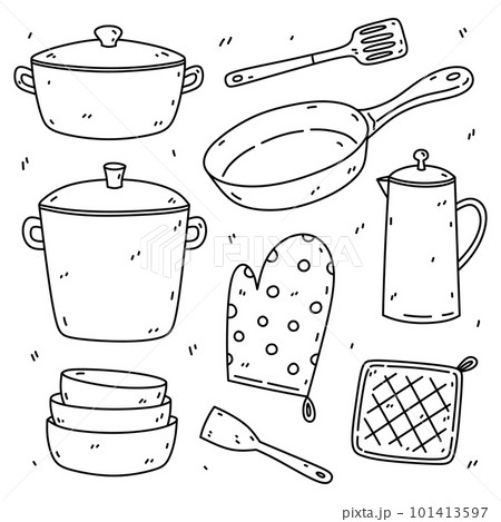 Doodle set of kitchen utensils 101413597