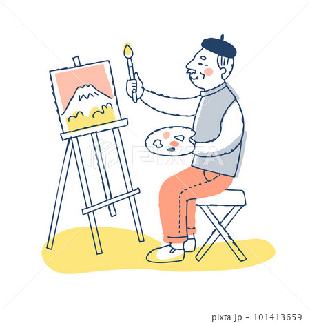 風景画を描いているシニア男性 101413659