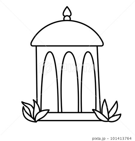 Vector black and white pavilion icon. Line pergola illustration. Summer rest elegant gazebo isolated on white background 101413764