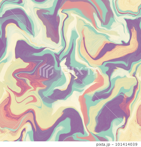 Abstract seamless pattern. Marble swirl futuristic acrylic illustration with distortion. Colorful background. Vibrant texture for modern design, print, fabric, textile, wallpaper. 101414039