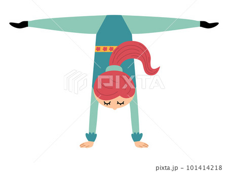 Vector gymnast girl making a hand stand and split. Cute funny acrobat. Circus or sport artist clipart. Amusement holiday icon. Festival character clip art. Tightrope walker illustration Vector gymnast girl making a hand stand and split. Cute funny acrobat. Circus or sport artist clipart. Amusement holiday icon. Festival character clip art. Tightrope walker illustration 101414218