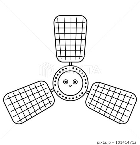 Vector black and white satellite illustration for children. Outline smiling technics icon isolated on white background. Space exploration coloring page for kids. 101414712