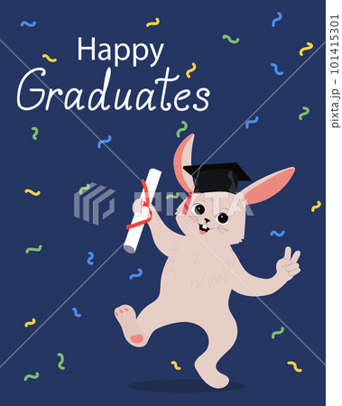 Cartoon rabbit in graduate hat holding a diploma. Cartoon rabbit in graduate hat holding a diploma. 101415301