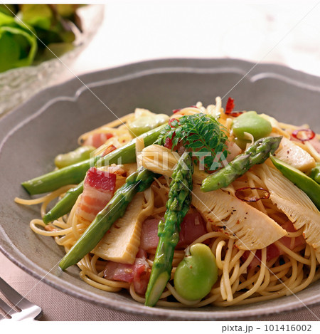 春野菜の和風パスタ 国産アスパラベーコンパスタ たけのこパスタ 春野菜の和風パスタ 国産アスパラベーコンパスタ たけのこパスタ 101416002