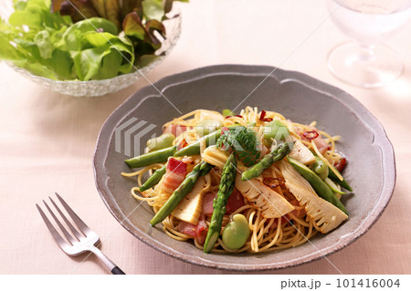 春野菜の和風パスタ 国産アスパラベーコンパスタ たけのこパスタ 春野菜の和風パスタ 国産アスパラベーコンパスタ たけのこパスタ 101416004
