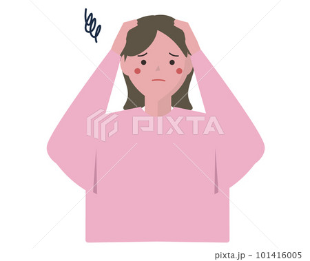 頭を抱える女性。悩む女性、トラブル、頭痛。ベクターイラスト 頭を抱える女性。悩む女性、トラブル、頭痛。ベクターイラスト 101416005