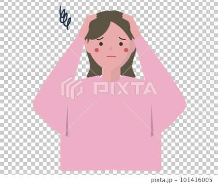 頭を抱える女性。悩む女性、トラブル、頭痛。ベクターイラスト 頭を抱える女性。悩む女性、トラブル、頭痛。ベクターイラスト 101416005