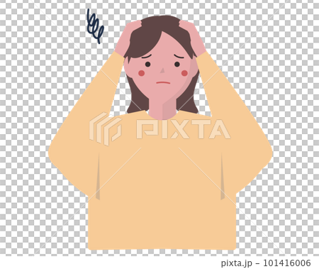 焦る女性。頭を抱える、悩む、トラブル、頭痛。ベクターイラスト	 101416006