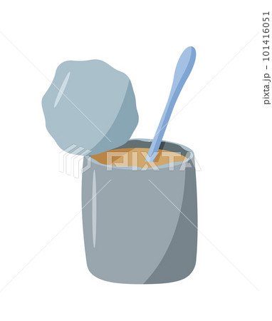 An iron can of canned food is open and a spoon sticks out. Vector doodle illustration of canned food, camping trip. An iron can of canned food is open and a spoon sticks out. Vector doodle illustration of canned food, camping trip. 101416051