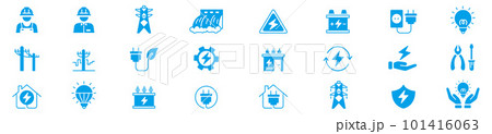 Electricity set of icons. Vector icons in flat lin Electricity set of icons. Vector icons in flat lin 101416063