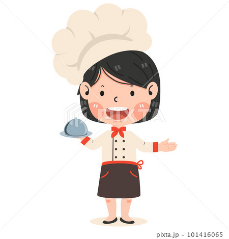 Happy Cute Kid girl In Chef Costume Happy Cute Kid girl In Chef Costume 101416065