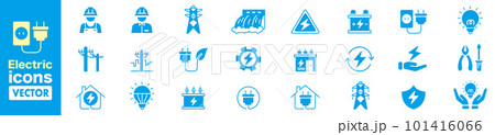 Electricity set of icons. Vector icons in flat lin 101416066