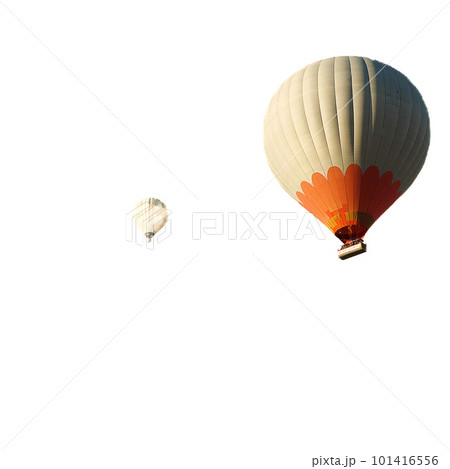 Balloons with tourists isolated against a white background. Beautiful view of the colourful balloons from below. 101416556