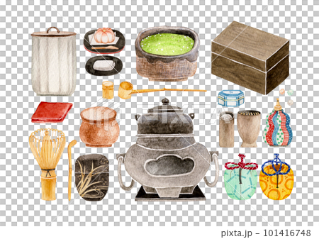 A set of tea ceremony utensils watercolor illustration 101416748