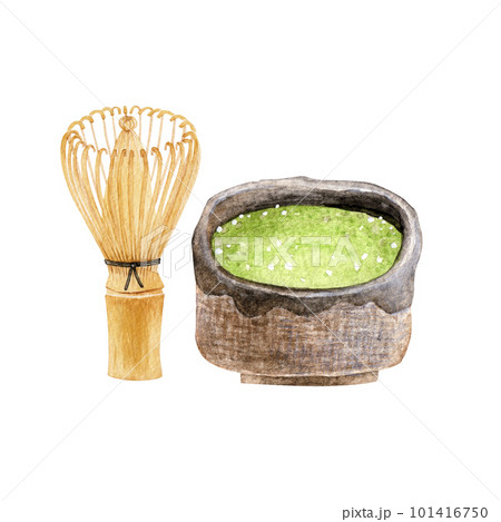 茶道の道具 抹茶と茶筅 水彩 イラスト 茶道の道具 抹茶と茶筅 水彩 イラスト 101416750