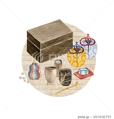 茶道の道具箱セット 水彩 イラスト 茶道の道具箱セット 水彩 イラスト 101416755
