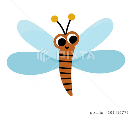 Vector flat blue dragonfly icon. Funny woodland, forest, farm or garden insect. Cute bug illustration for kids isolated on white background 101416775