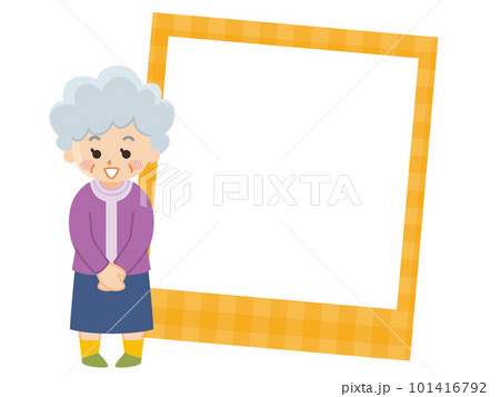 シニア女性とフォトフレームのイラストセット 101416792