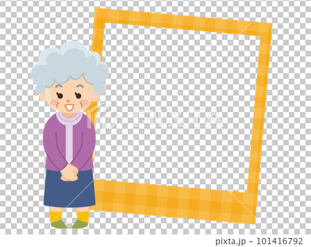 シニア女性とフォトフレームのイラストセット 101416792