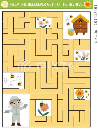 Farm maze for kids with beekeeper and beehive....のイラスト素材 [101417461 ...