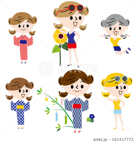 夏の女性のイラストセット 101417772