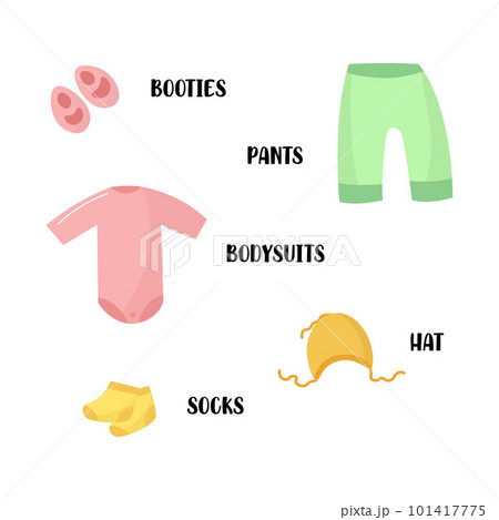 Newborn baby colorful clothes list for boy or girl set for hospital cartoon style. 101417775