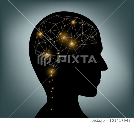 Abstract polygonal human brain in human head 101417942