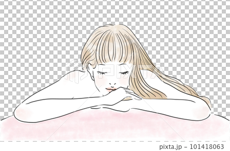 在按摩床上接受治療的長發婦女 101418063