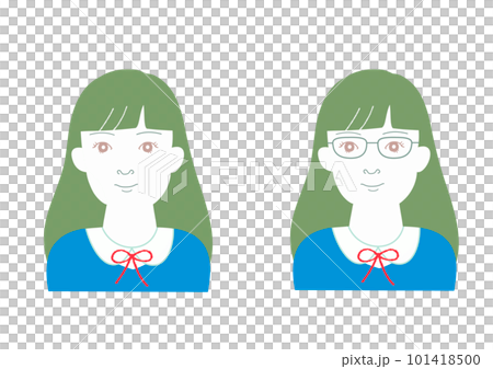 Upper bodies of female students with and without glasses Upper bodies of female students with and without glasses 101418500
