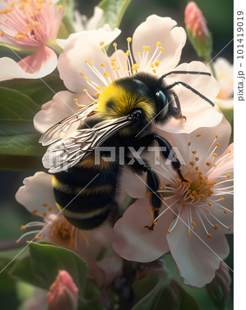 Close-up of a bumblebee on a flower collecting pollen and honey. Close-up of a bumblebee on a flower collecting pollen and honey. 101419019