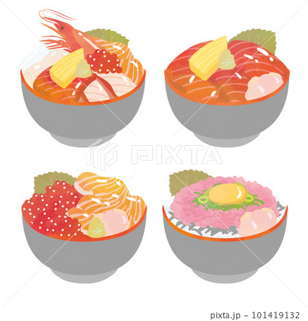 美味しそうな海鮮丼のイラストセット 101419132