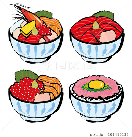 美味しそうな海鮮丼のイラストセット 101419133