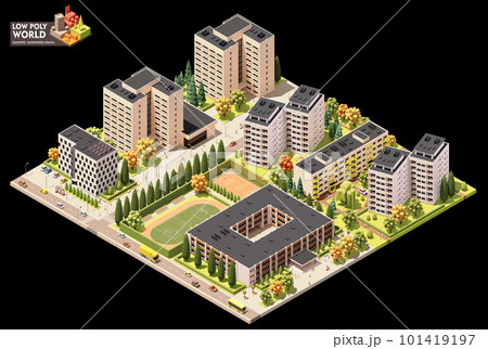 Vector isometric city residential area map Vector isometric city residential area map 101419197