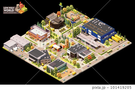 Vector isometric city commercial area map 101419205